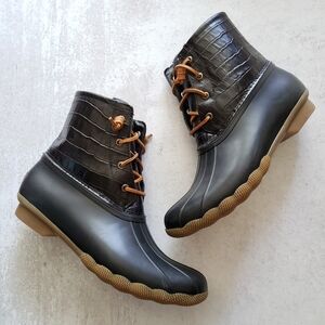 Sperry Croc Saltwater Duck Rain Winter Boots Black sz 10